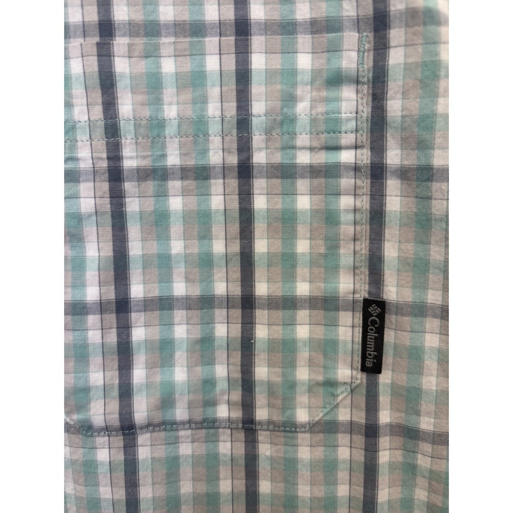 Columbia Shirt Blue/Gray/White Plaid Short Sleeve Button Up Regular Fit Mens L - Picture 5 of 7